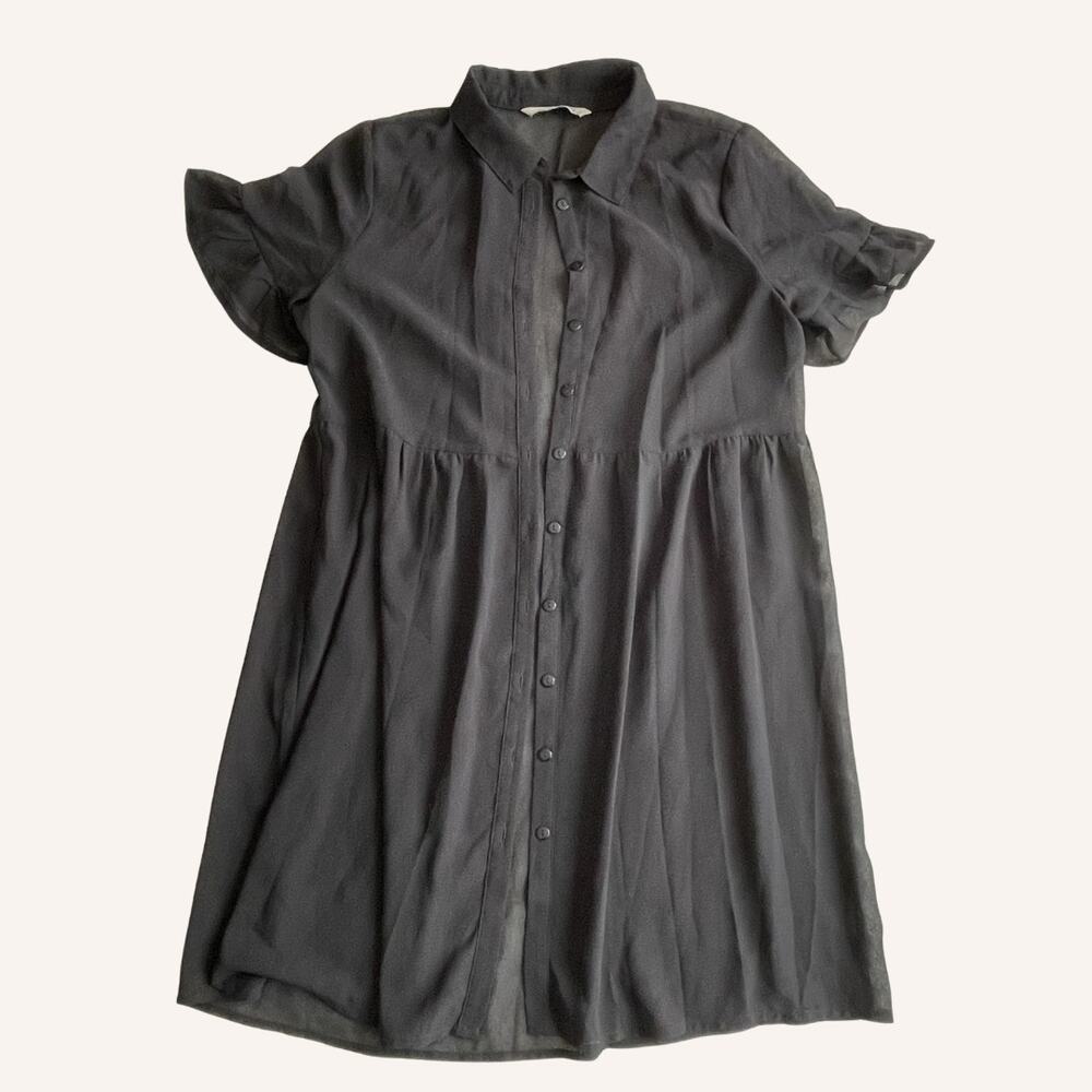 HUSH PUPPIES babydoll top black medium sheer summer button up